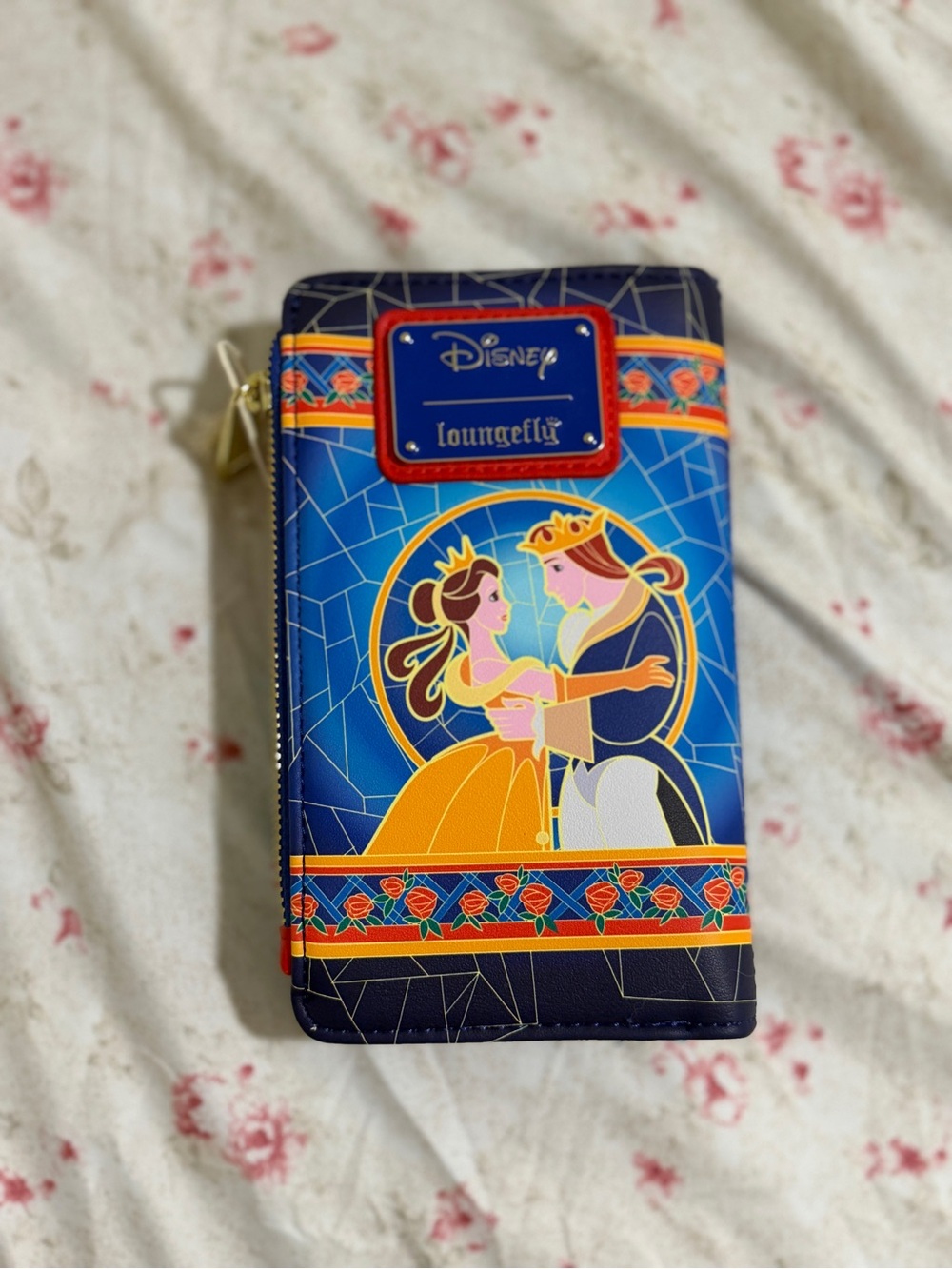 VINTAGE Disney Loungefly Belle & Beast Stained-Glass Blue and Yellow Wallet